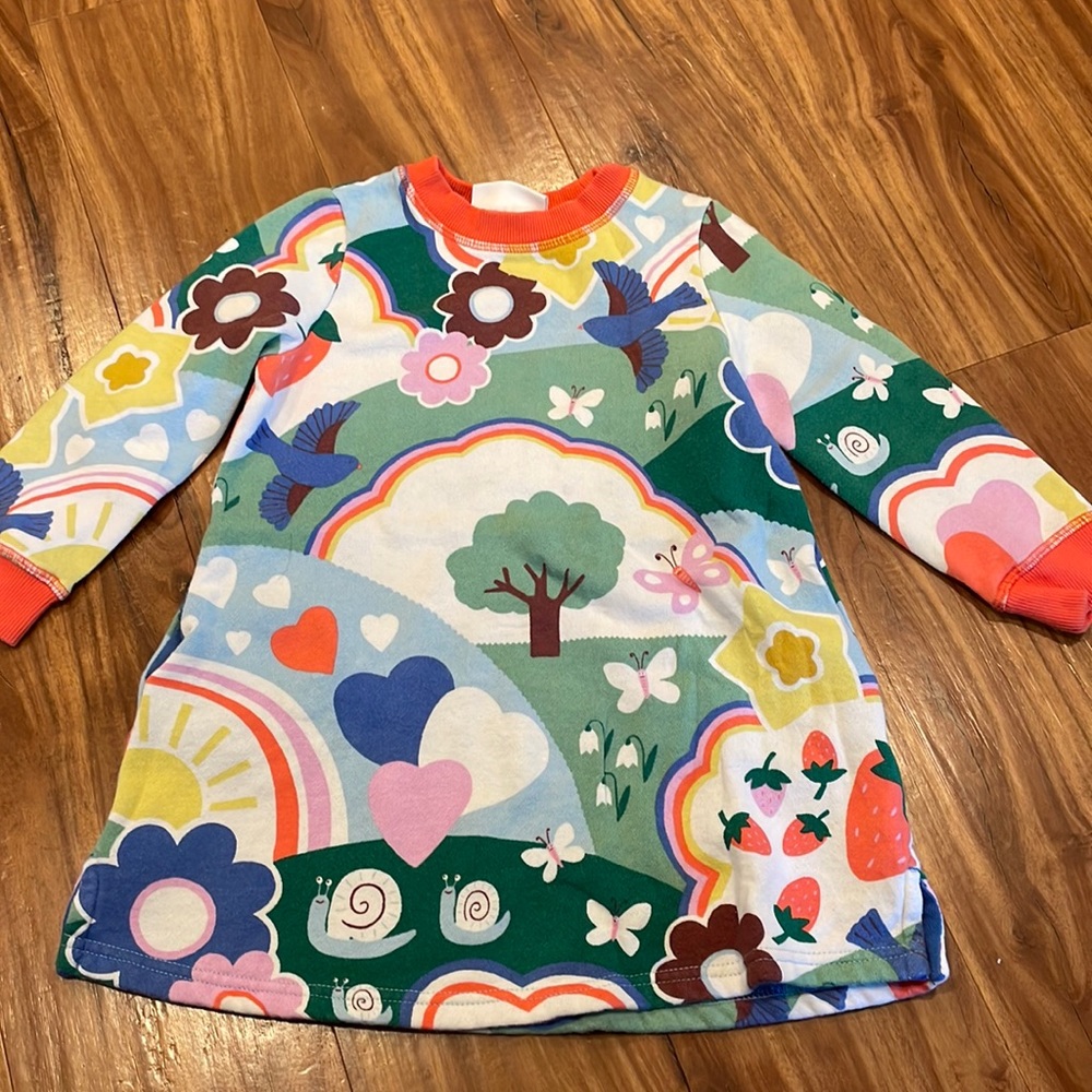Mini Boden long sleeved fleece dress with pockets 3-4Y